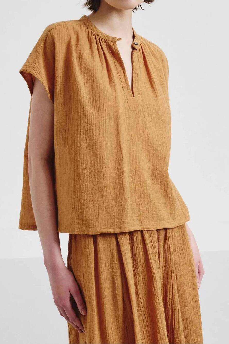 NEW POMANDÈRE organic cotton crepe gauze top in apricot